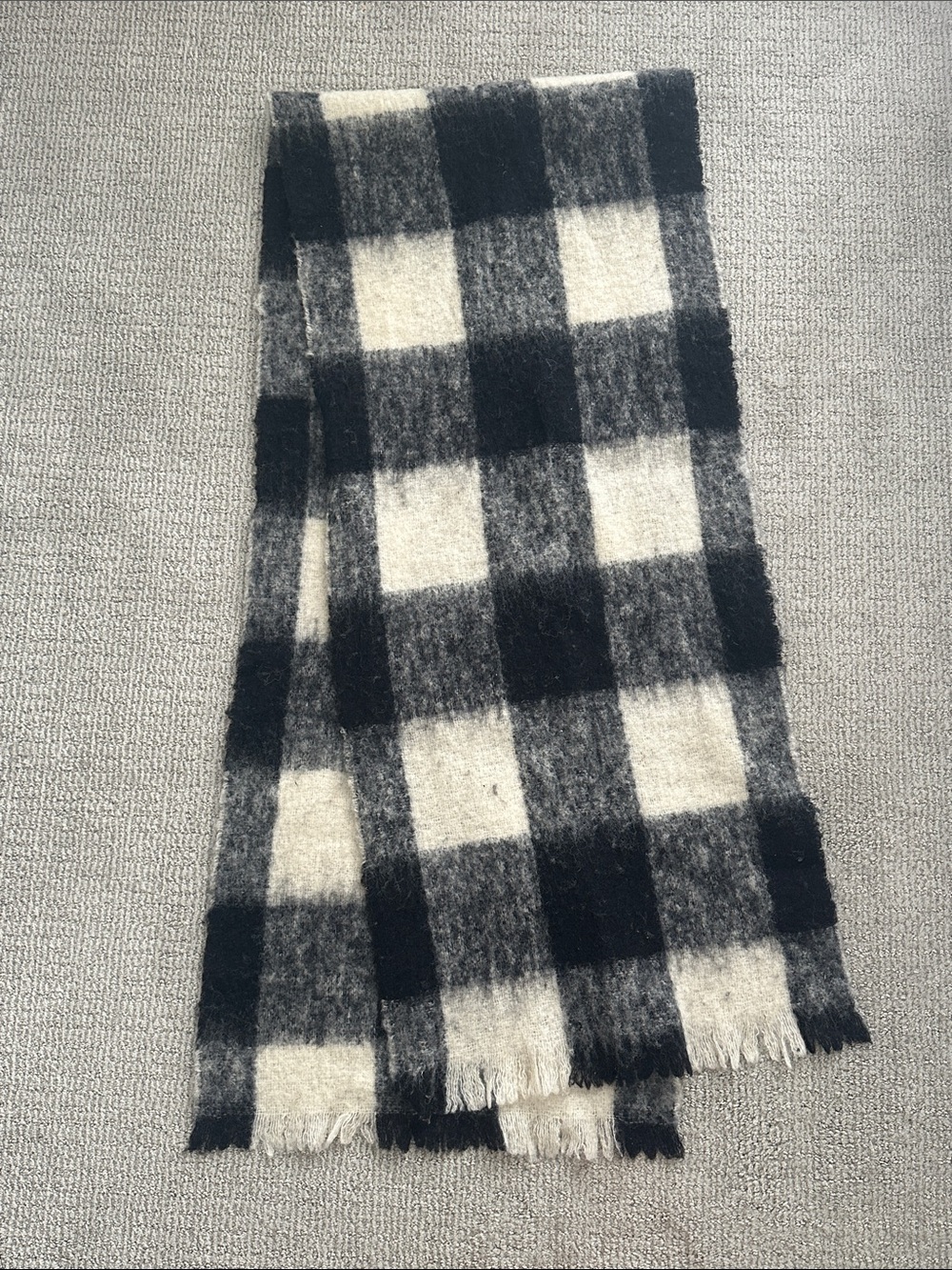 Maison Scotch Checkered Wool Scarf in Black & White